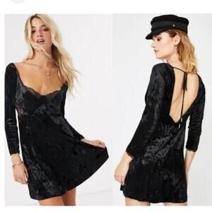 Free People Dress Size XS NEW Black Kat Velvet Festival Mini Dress Open Back